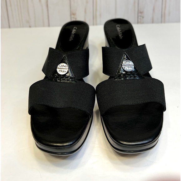 Calvin Klein Black Ying Platform Sandals Open Toe, Stretchy Strap. Size 8.5 - Picture 3 of 9